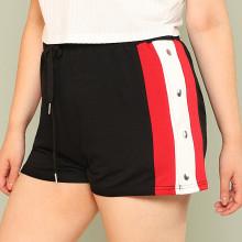 Shein Plus Contrast Snap Button Side Drawstring Waist Shorts