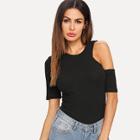 Shein One Side Open Shoulder Rib Knit T-shirt