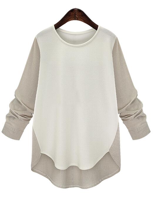 Shein Apricot Round Neck Vertical Stripe Plus Blouse
