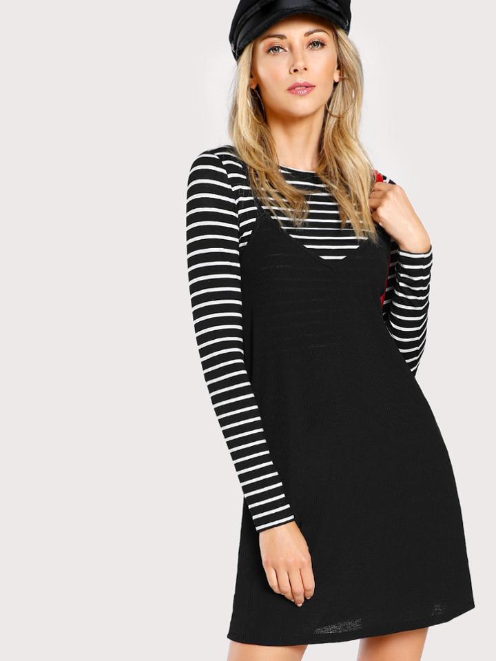 Shein 2 In 1 Cami Dress With Striped Tee