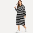 Shein Plus Drop Shoulder Split Side Striped Dress