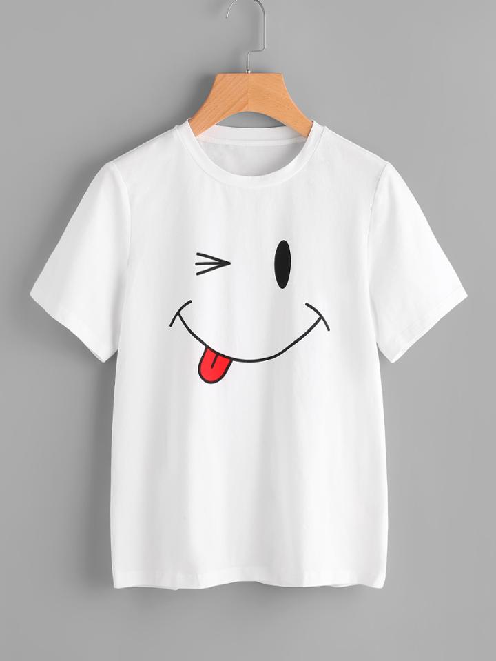Shein Smiley Face Print Tee
