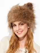 Shein Brown Faux Fur Cute Ear Fluffy Winter Hat