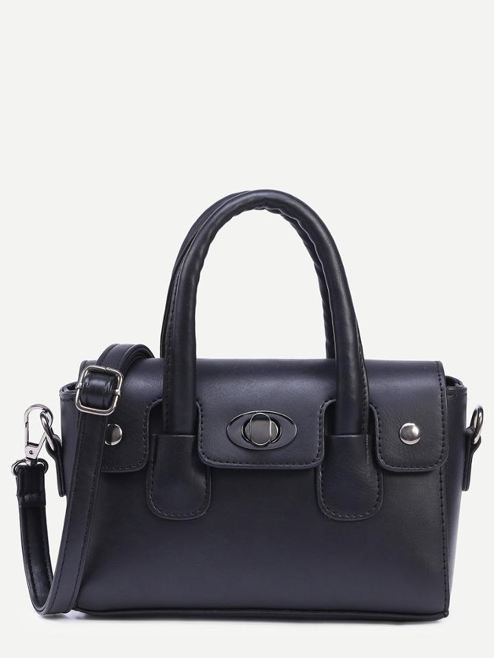 Shein Black Turnlock Flap Satchel Bag