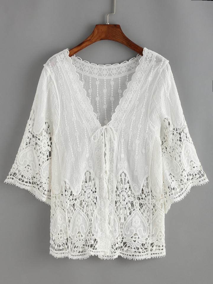 Shein V Neck Hollow Lace Blouse