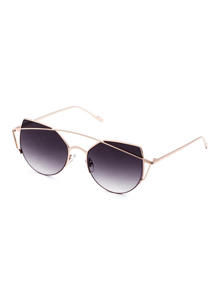 Shein Gold Tone Grey Lens Double Bridge Cat Eye Sunglasses