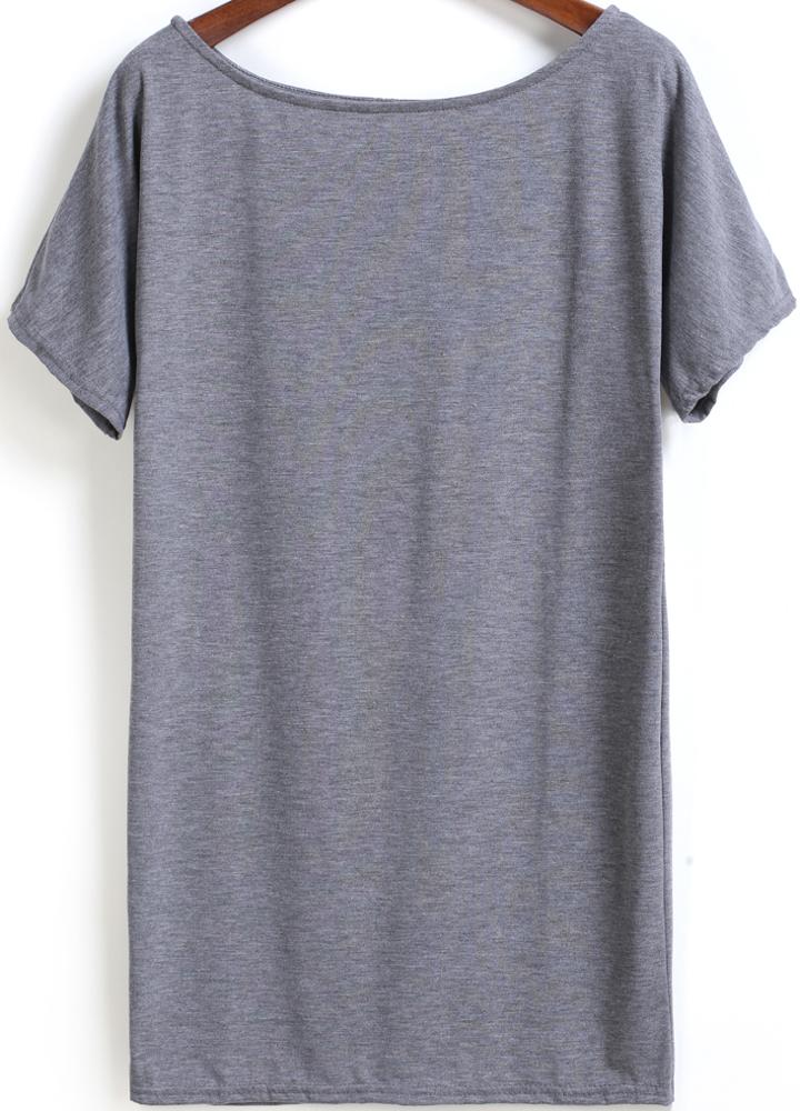 Shein Grey Cheesecloth Short Sleeve Straight Loose Dress
