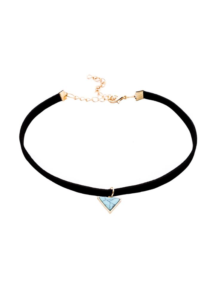 Shein Black Triangle Charm Suede Skinny Choker