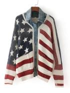 Shein Striped & Star Pattern 2 In 1 Sweater Coat