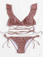 Shein Striped Print Strappy Bikini Set