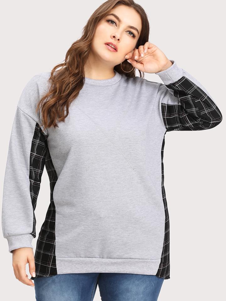 Shein Contrast Plaid Marled Pullover