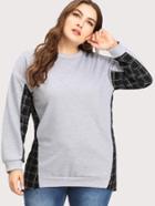Shein Contrast Plaid Marled Pullover