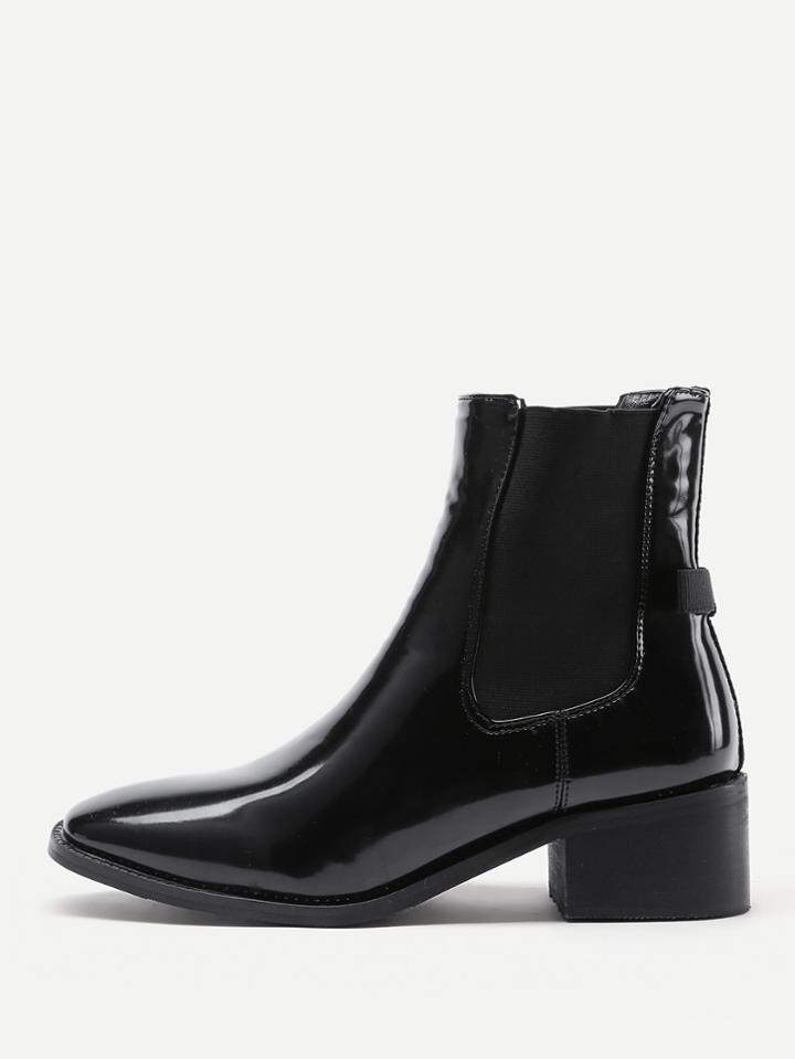 Shein Almond Toe Patent Leather Ankle Boots