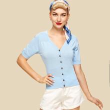 Shein Wide Hem Button Up Knit Top