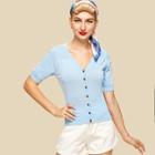 Shein Wide Hem Button Up Knit Top