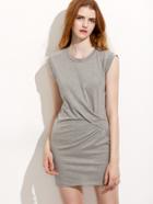 Shein Grey Cap Sleeve Pleated Jersey Dress