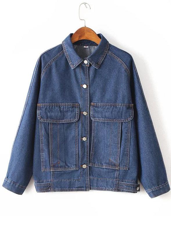 Shein Blue Raglan Sleeve Single Breasted Denim Jacket