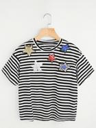 Shein Sequin Star Applique Striped Tee