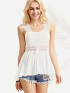 Shein White Crochet Insert Sleeveless Peplum Top With Tassel Tie