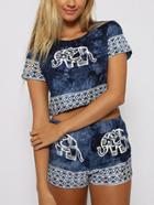 Shein Cute Elephant Print Crop Top And Short Set
