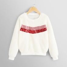 Shein Girls Contrast Sequin Teddy Pullover