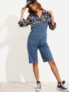 Shein Blue Multi Pocket Overall Denim Shorts