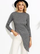 Shein Grey Ribbed Long Sleeve Asymmetrical Sweater