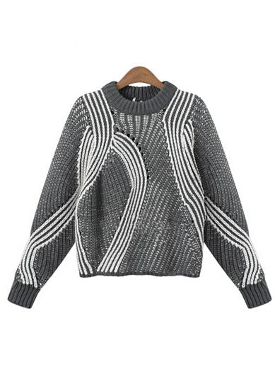 Shein Grey Round Neck Striped Crop Sweater