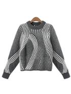 Shein Grey Round Neck Striped Crop Sweater
