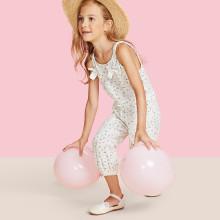Shein Girls Bow Detail Ditsy Jumpsuit