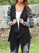 Shein Black Geometric Print Drape Front Knit Cardigan
