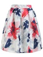 Shein Flower Print Box Pleat Flare Skirt