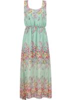 Shein Green Fling Sleeveless Floral Chiffon Maxi Dress