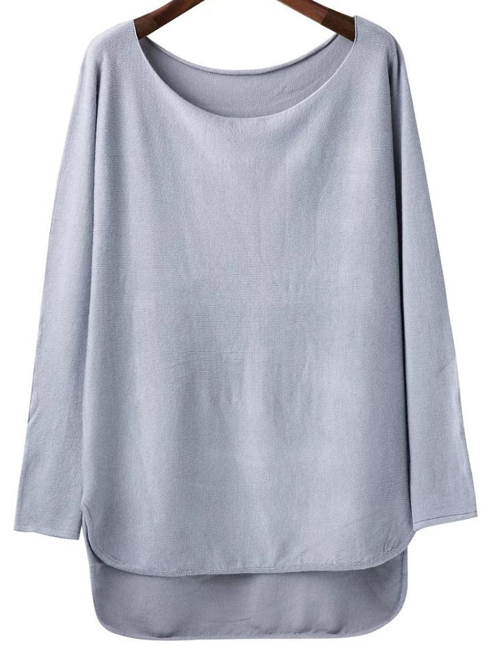 Shein Grey Scoop Neck Dip Hem Knitwear