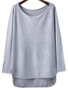 Shein Grey Scoop Neck Dip Hem Knitwear