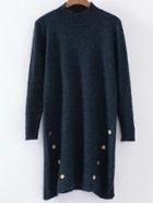Shein Navy Button Detail Crew Neck Sweater Dress