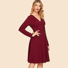 Shein 80s V Neck Solid Flare Dress