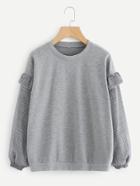 Shein Contrast Checked Sleeve Frill Trim Sweatshirt