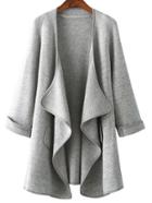 Shein Long Sleeve Drape Front Grey Coat