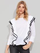 Shein Contrast Trim Exaggerated Frill Keyhole Back Blouse