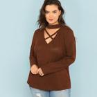 Shein Plus Crisscross Choker Neck Rib Knit Tee