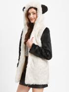 Shein Panda Faux Fur Coat With Pockets