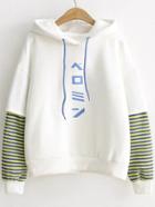 Shein White Striped Sleeve 2 In 1 Hooded Sweatshirt