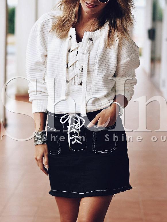 Shein White Lace Up Front Sweatshirt