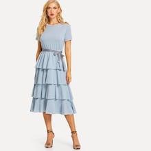 Shein Solid Layered Tie Waist Dress
