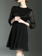 Shein Black Pleated Hollow A-line Dress