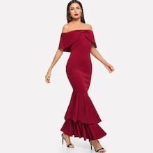 Shein Foldover Front Off Shoulder Fishtail Hem Dress