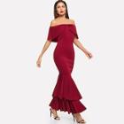 Shein Foldover Front Off Shoulder Fishtail Hem Dress