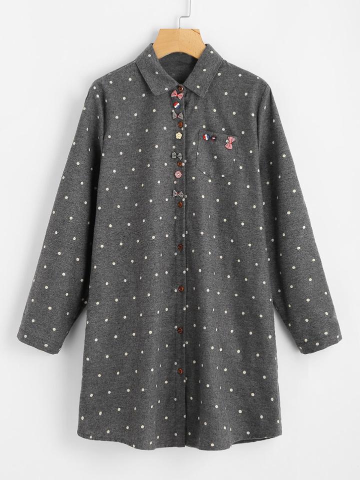 Shein Bow Embellished Polka Dot Shirt Dress
