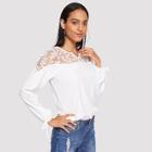 Shein Contrast Mesh Solid Blouse